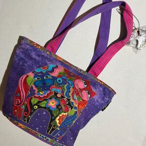 Laurel Burch Tote Bag 3 Cats Rainbow Arched Backs Stacked Beads, Whimsicraft